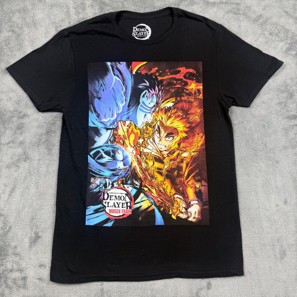 Demon Slayer Mugen Train Rengoku vs Akaza Anime Graphic T-Shirt Black Small